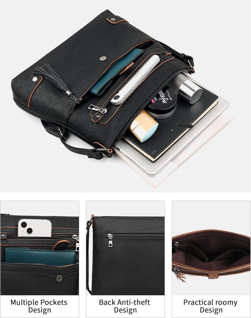 FADEON Large Crossbody Purses for Women Crossbody Bag, Designer Leather Cross Body Purses Multi Pocket Shoulder Bag - Image 3